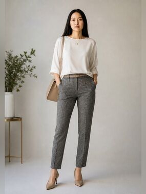 New York & Company Pull On Ankle Pants Medium Black White Geometric NWT